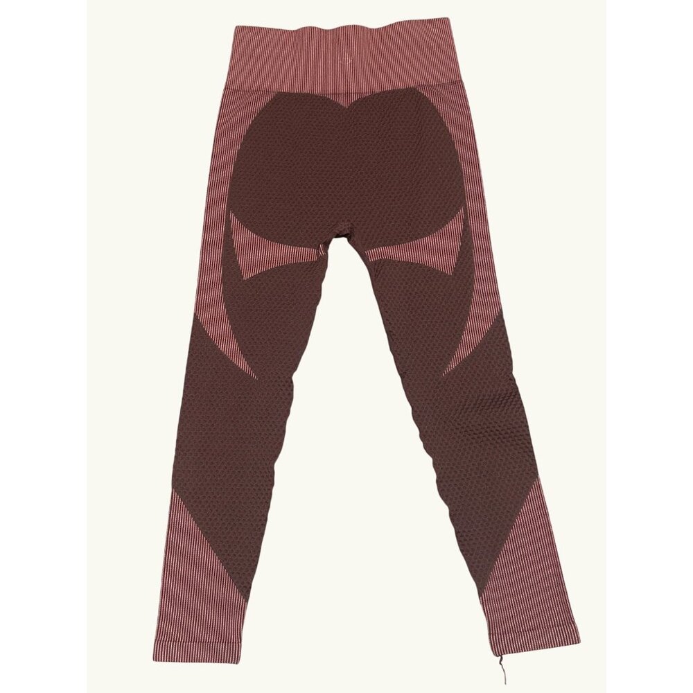 CCC Seamless Yoga Leggings Size Medium High Waist Brown Chocolate Striped Design - Picture 6 of 8